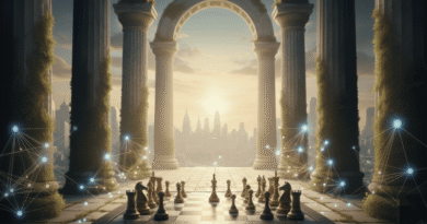 Sosyal sermaye ve stratejik ilişkilerin önemini simgeleyen, bilgece rehberlik ve koruyucu bağları temsil eden felsefi illüstrasyon