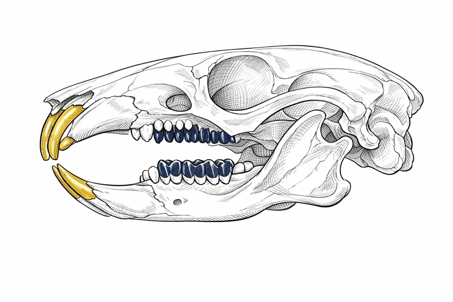 Tavşan kafatası ve diş anatomisi illüstrasyonu — sürekli uzayan (hypsodont) dişler