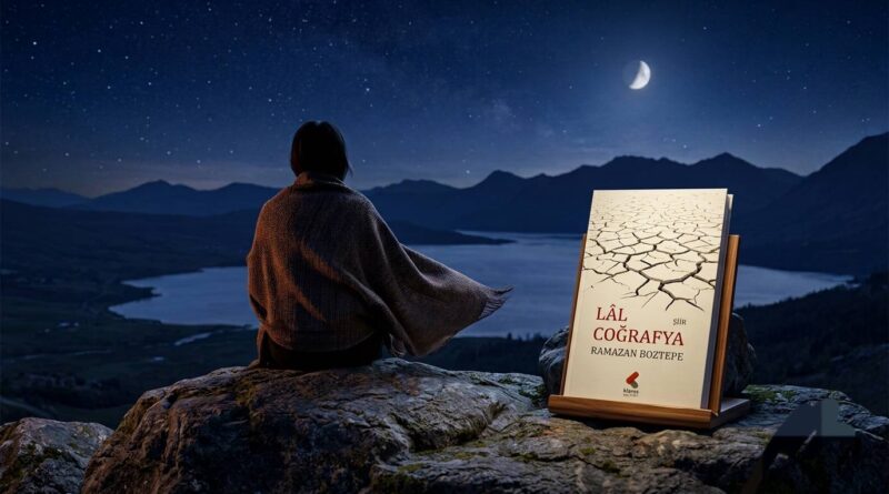Lâl Coğrafyanın Şiirleri kitap kapağı, gece manzarası önünde oturan bir figür